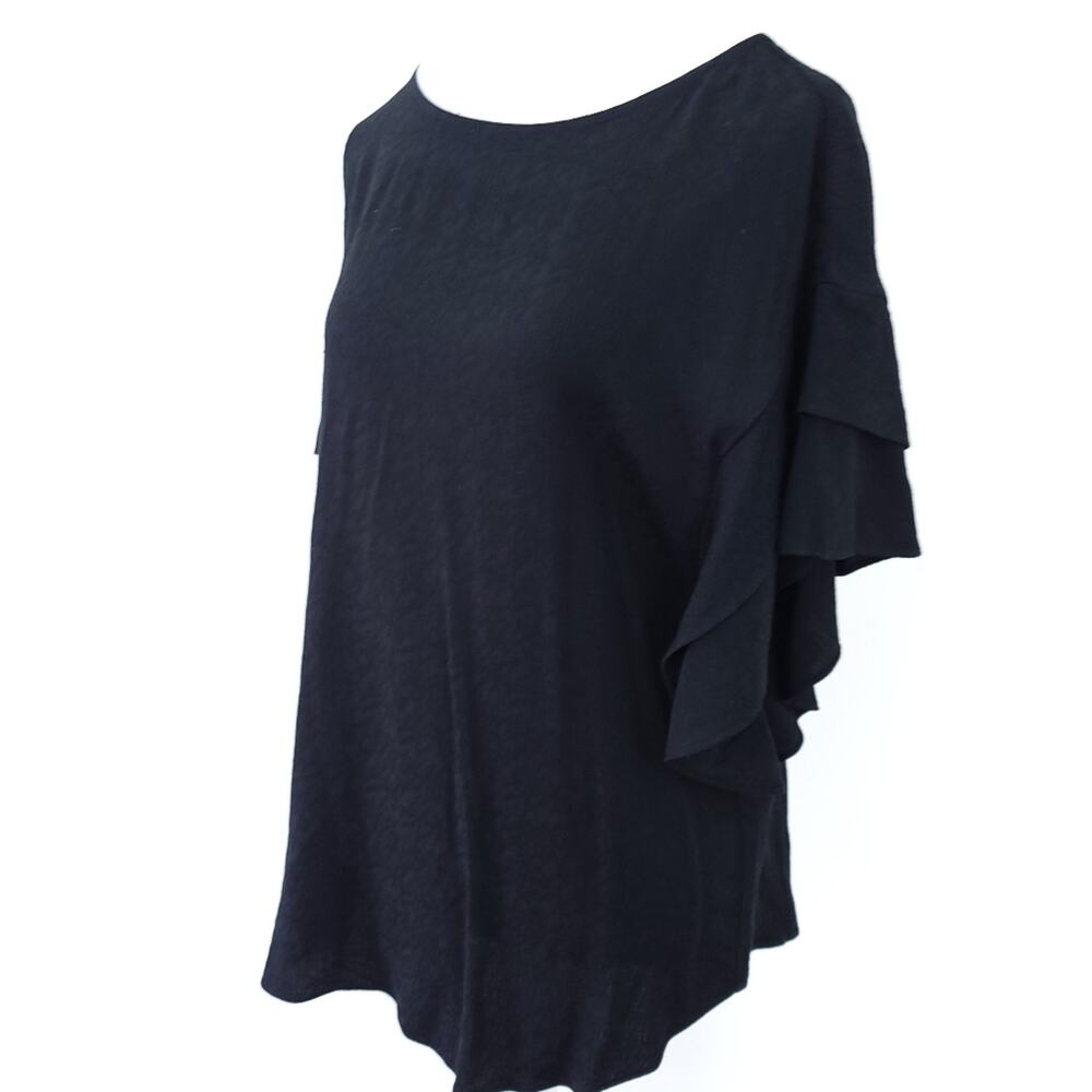 New Chicos Solid Pullover Top Flutter Sleeve Black Size 1 Medium Career Casual